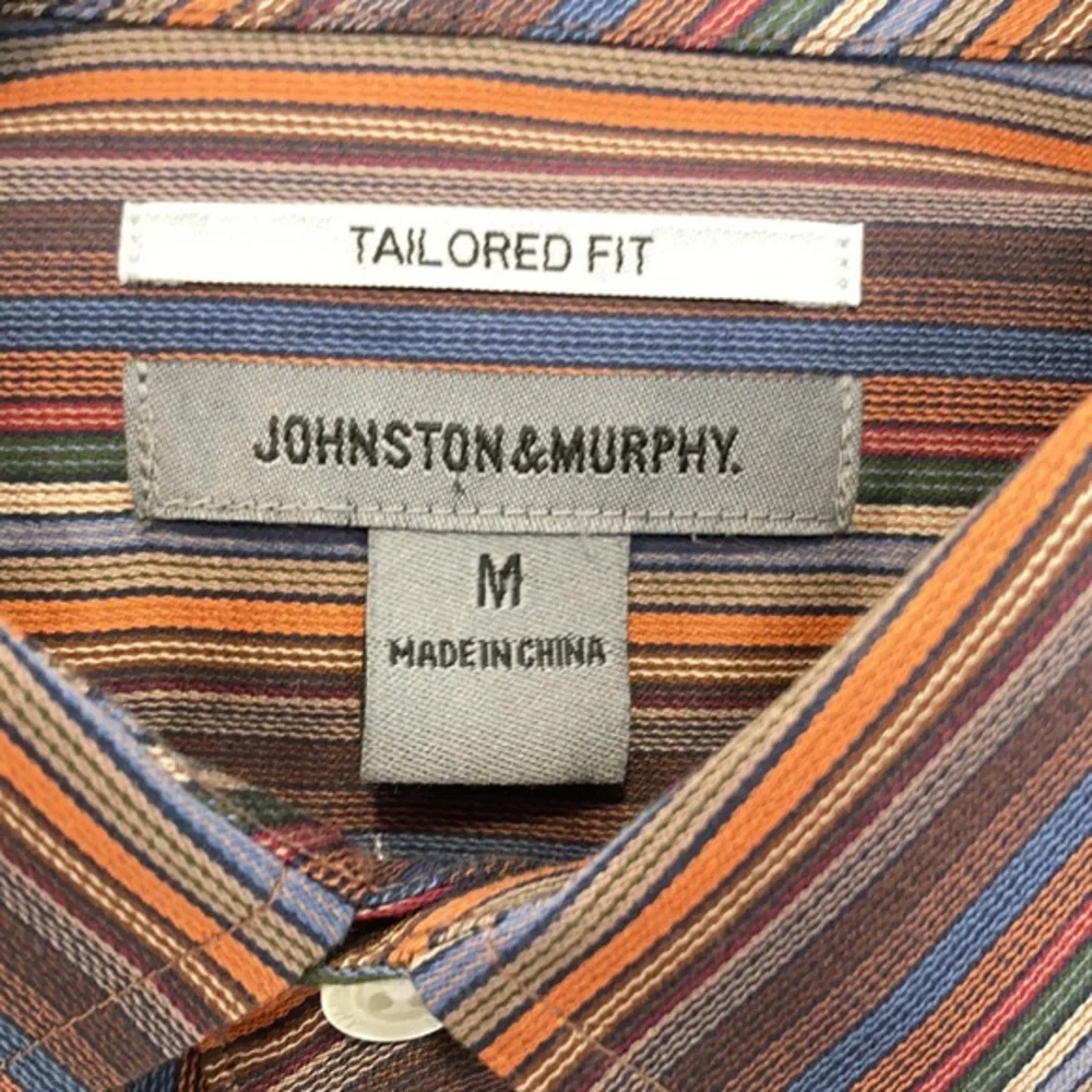 Johnston & Murphy Striped Tailored Fit Shirt Cotton Size Medium